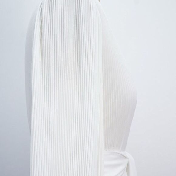 NWOT Milly Liv Long-Sleeve V-Neck Pleated Belted Mini Dress, size US6/UK10 - Picture 11 of 15